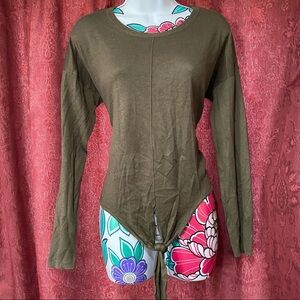 Francescas Olive Green Tie Front Long Sleeve